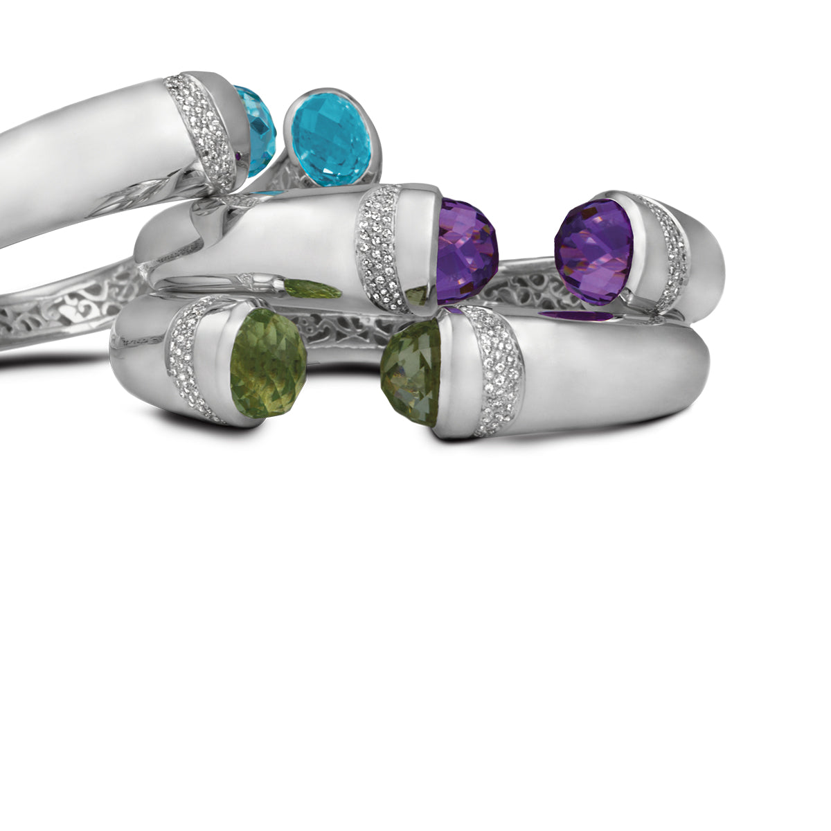 Sterling silver bangle with blue topaz and amethyst