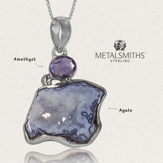 Amethyst Agate Slice with Bezel Set Amethyst Pendant