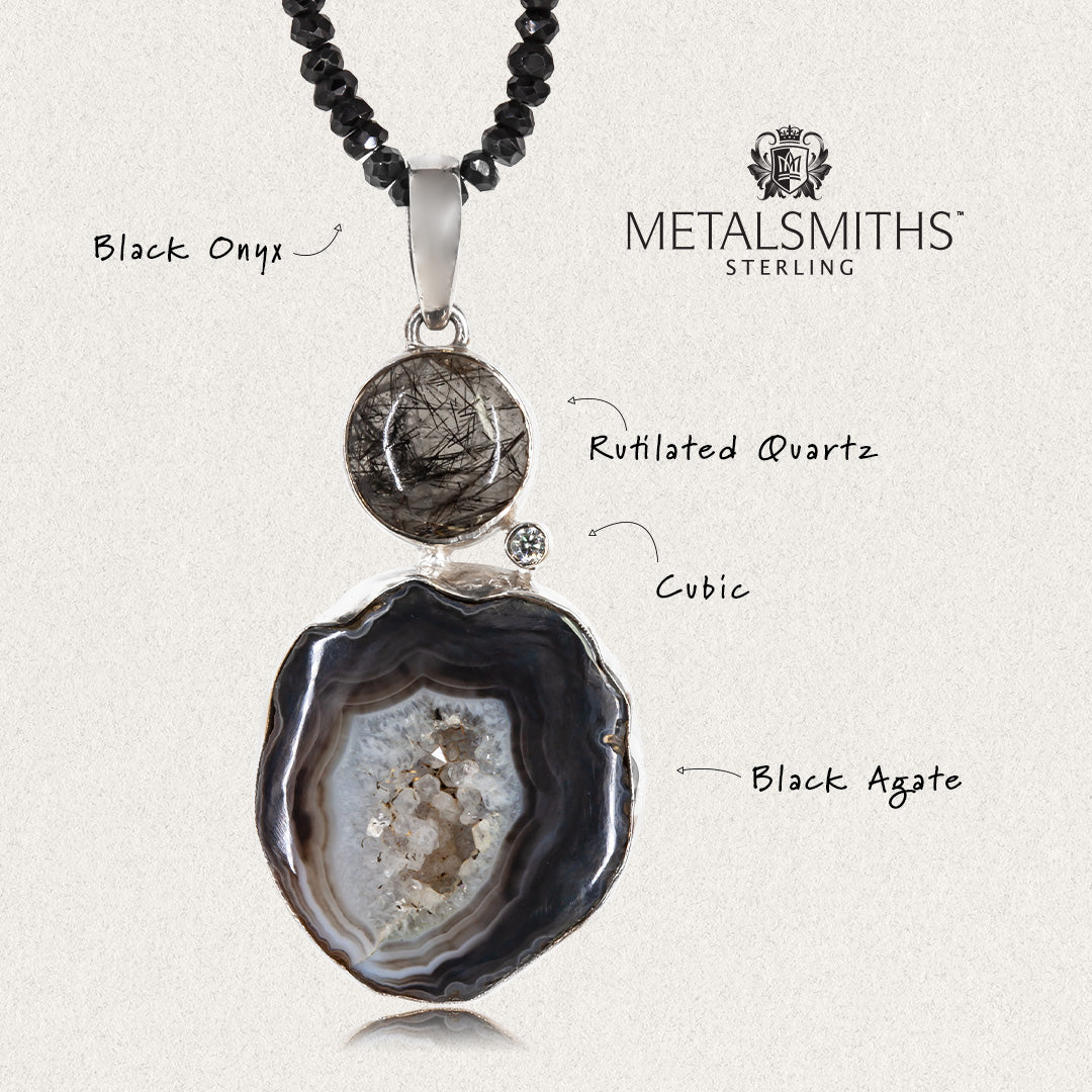 Black Agate & Rutilated Quartz Statement Necklace