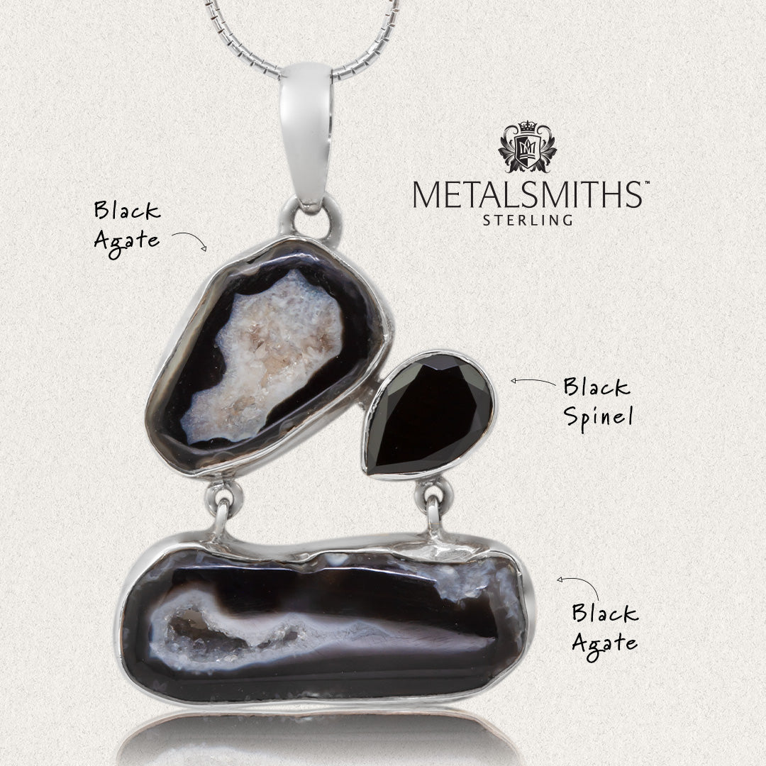 Black Agate Slice and Black Spinel Pendant