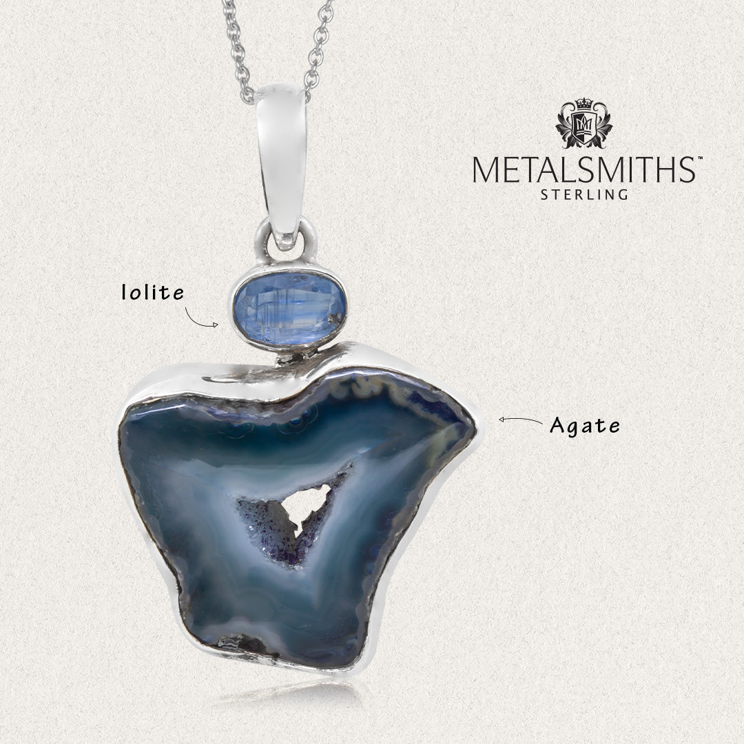 Denim Agate & Iolite Pendant