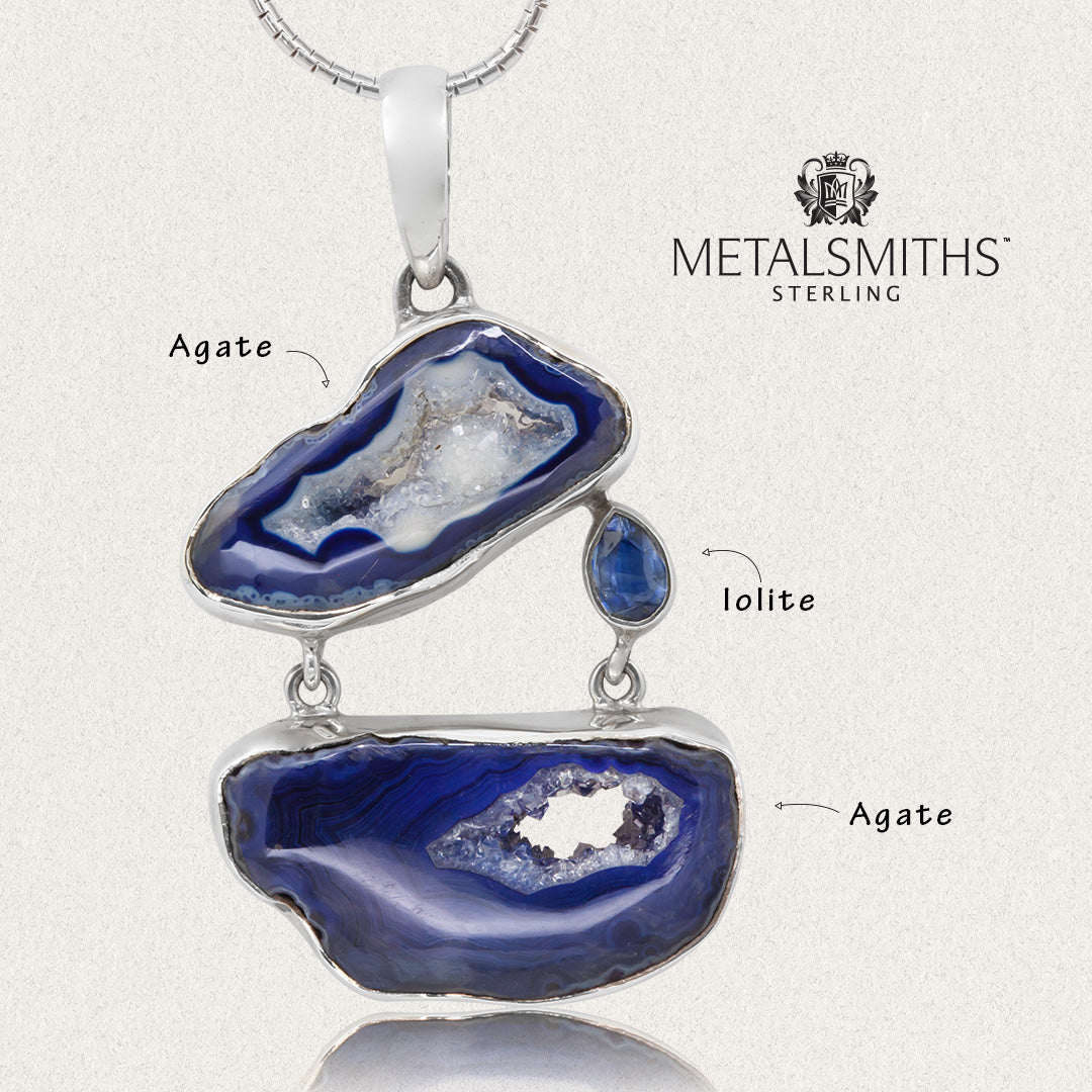 Double Denim Agate Pendant