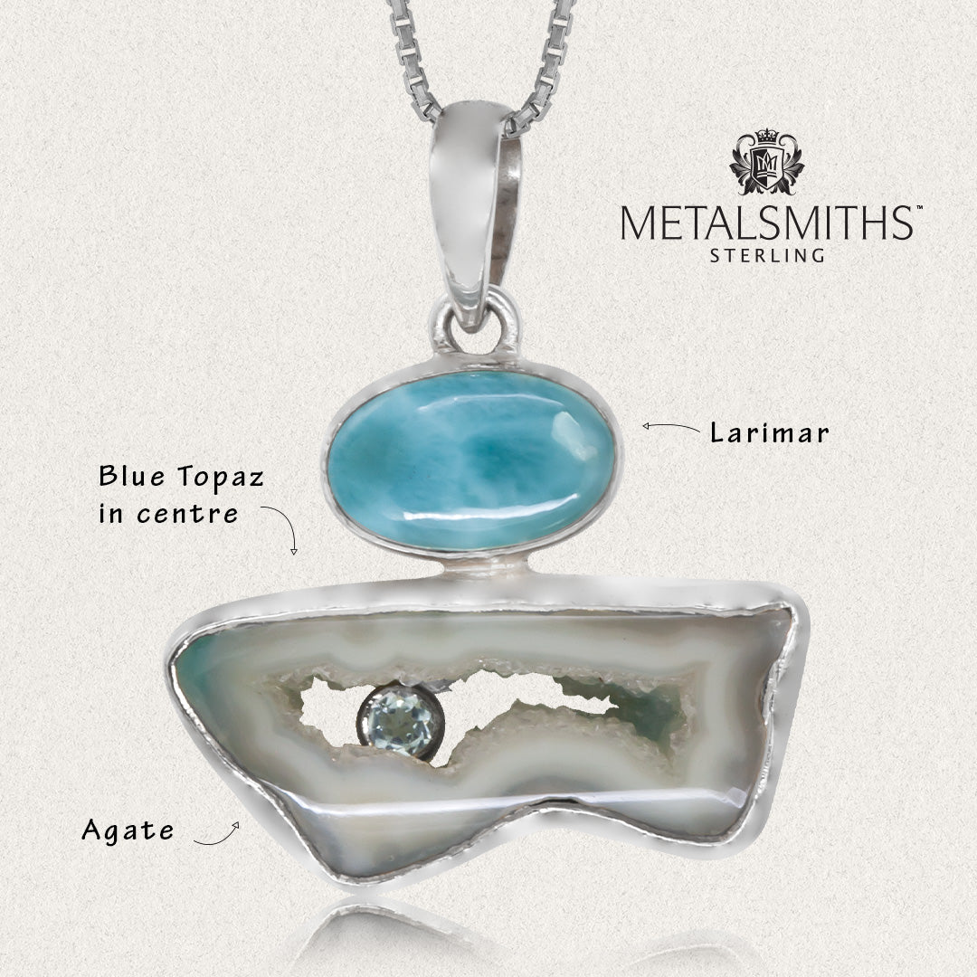 Sea Blue Agate Slice with Larimar and Blue Topaz Accent