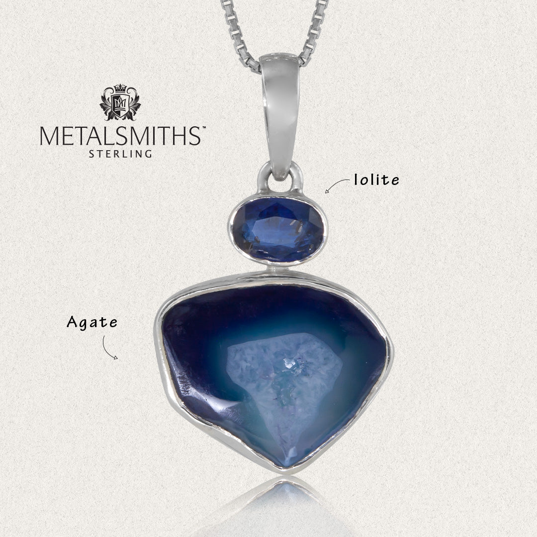 Denim Agate Slice with Iolite Pendant