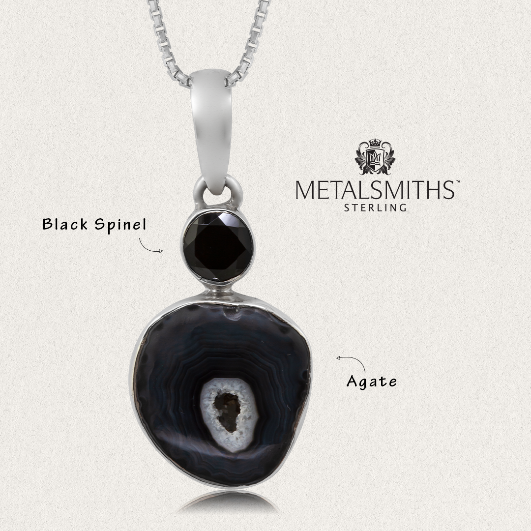 Black Agate and Black Spinel Pendant