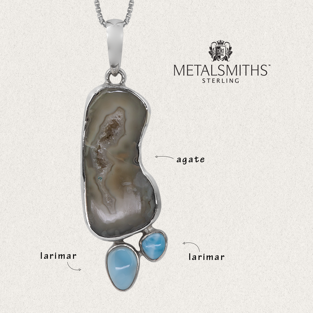 Agate Slice & Larimar Accent Pendant