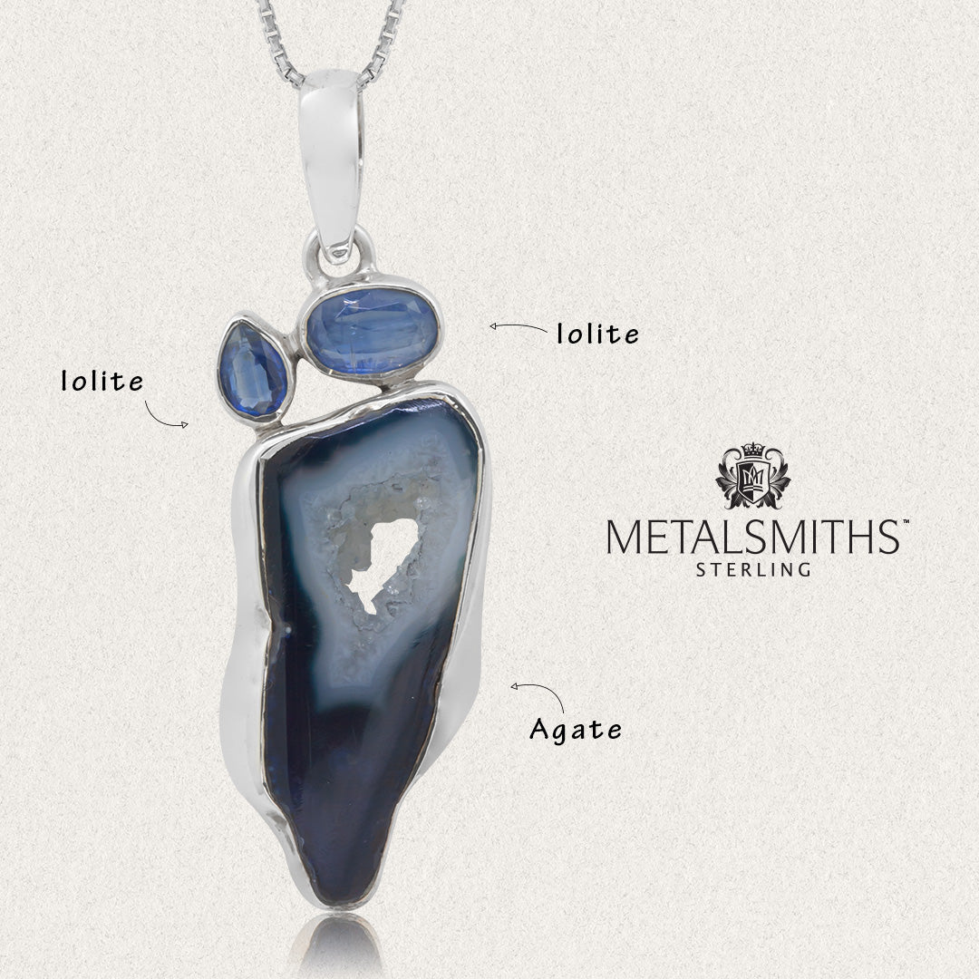 Denim Agate & Iolite Pendant