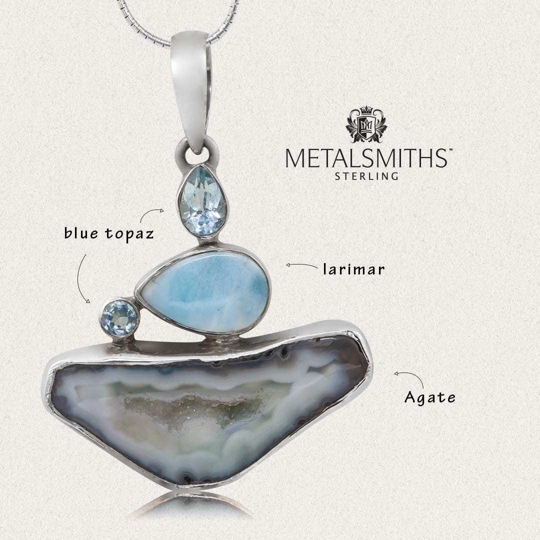 Sea Blue Agate with Larimar Accent Pendant