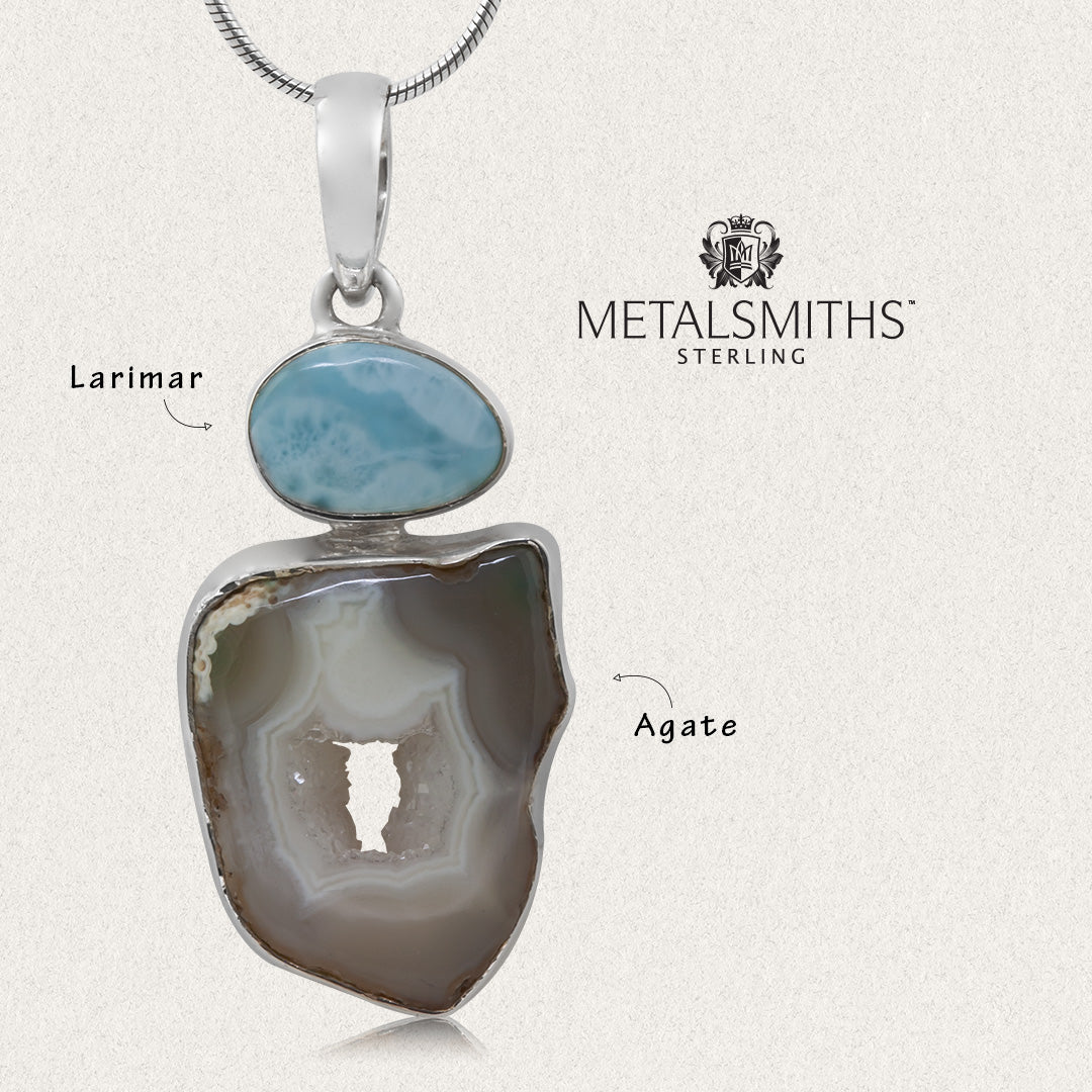 Sea Blue Agate Slice with Latimar Accent Pendant