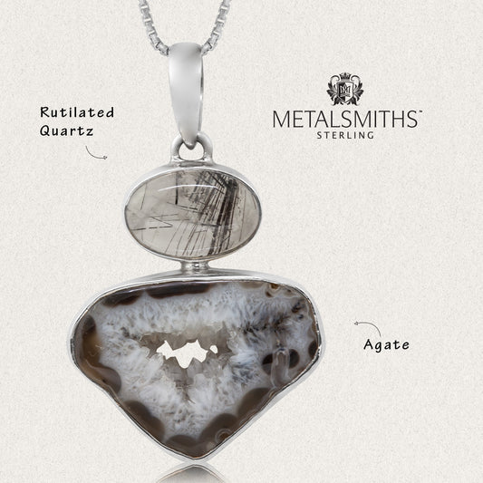 Black Agate & Rutilated Quartz Pendant