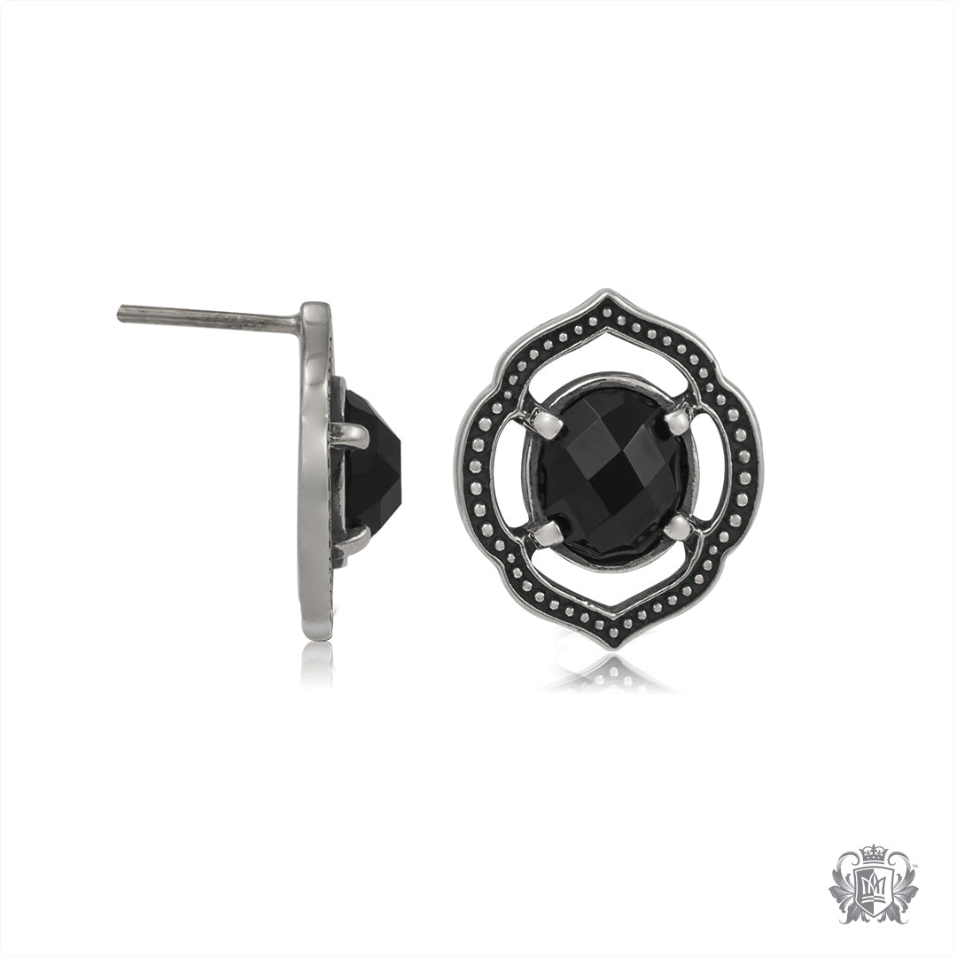 Black Onyx Lotus Stud Earrings