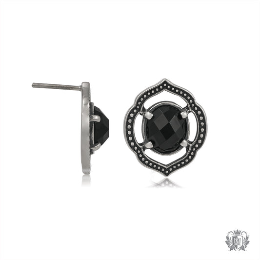 Black Onyx Lotus Stud Earrings