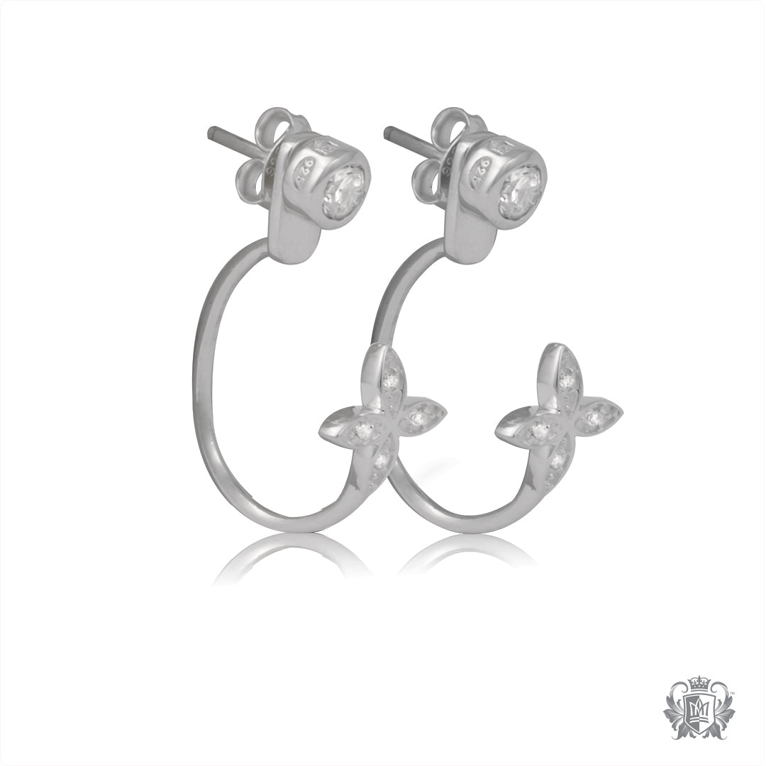 Elongated Hooped Ear Jackets with Dazzling Daisies