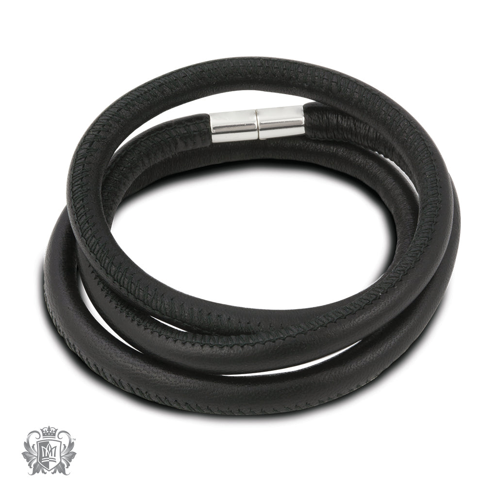 Single, Double and Triple Wrap Black Leather Embrace Bracelet