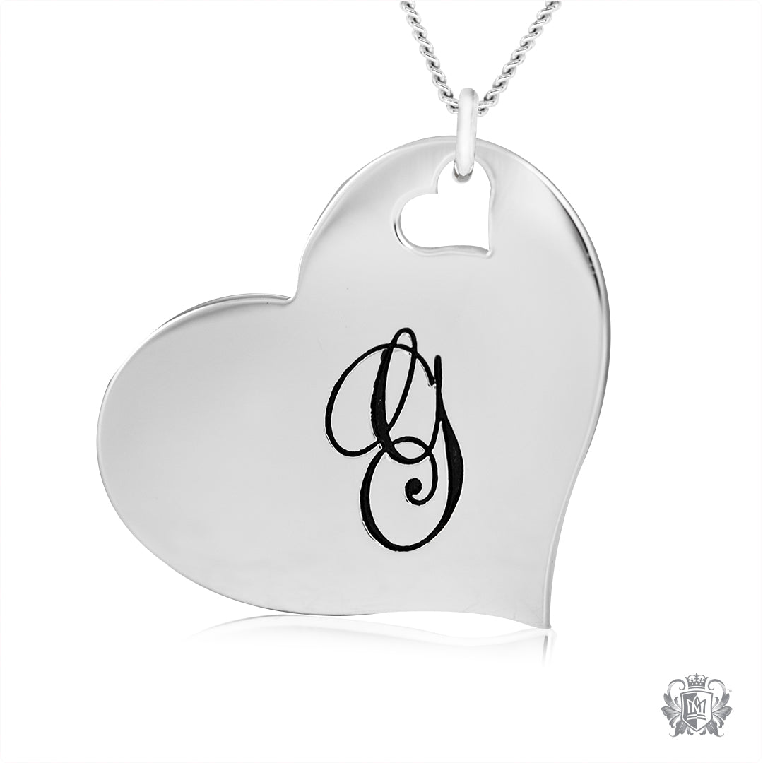 Engraved Letter G Initial Heart Pendant