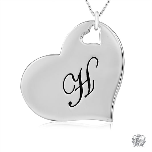 Engraved letter H Initital Heart pendant