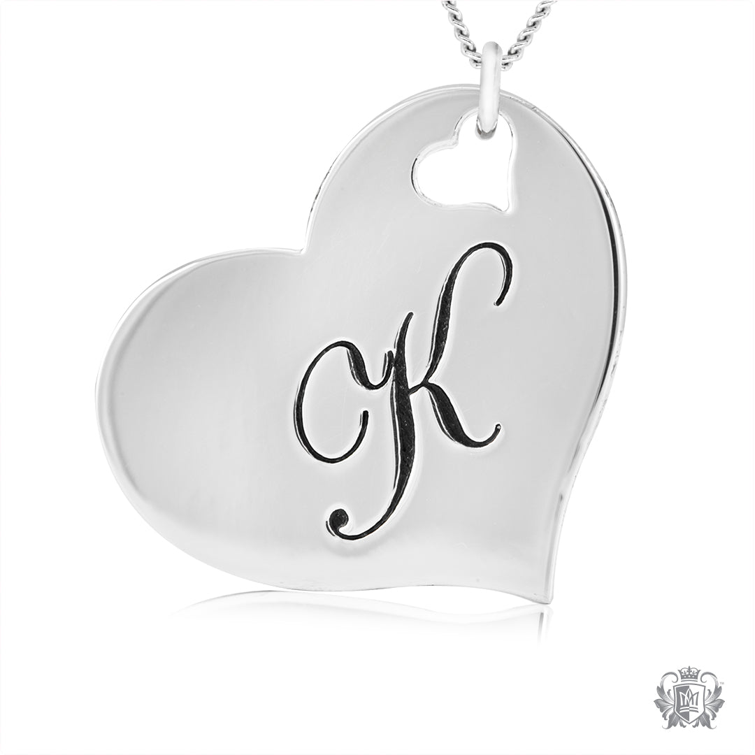 Engraved Letter K Initial Heart Pendant