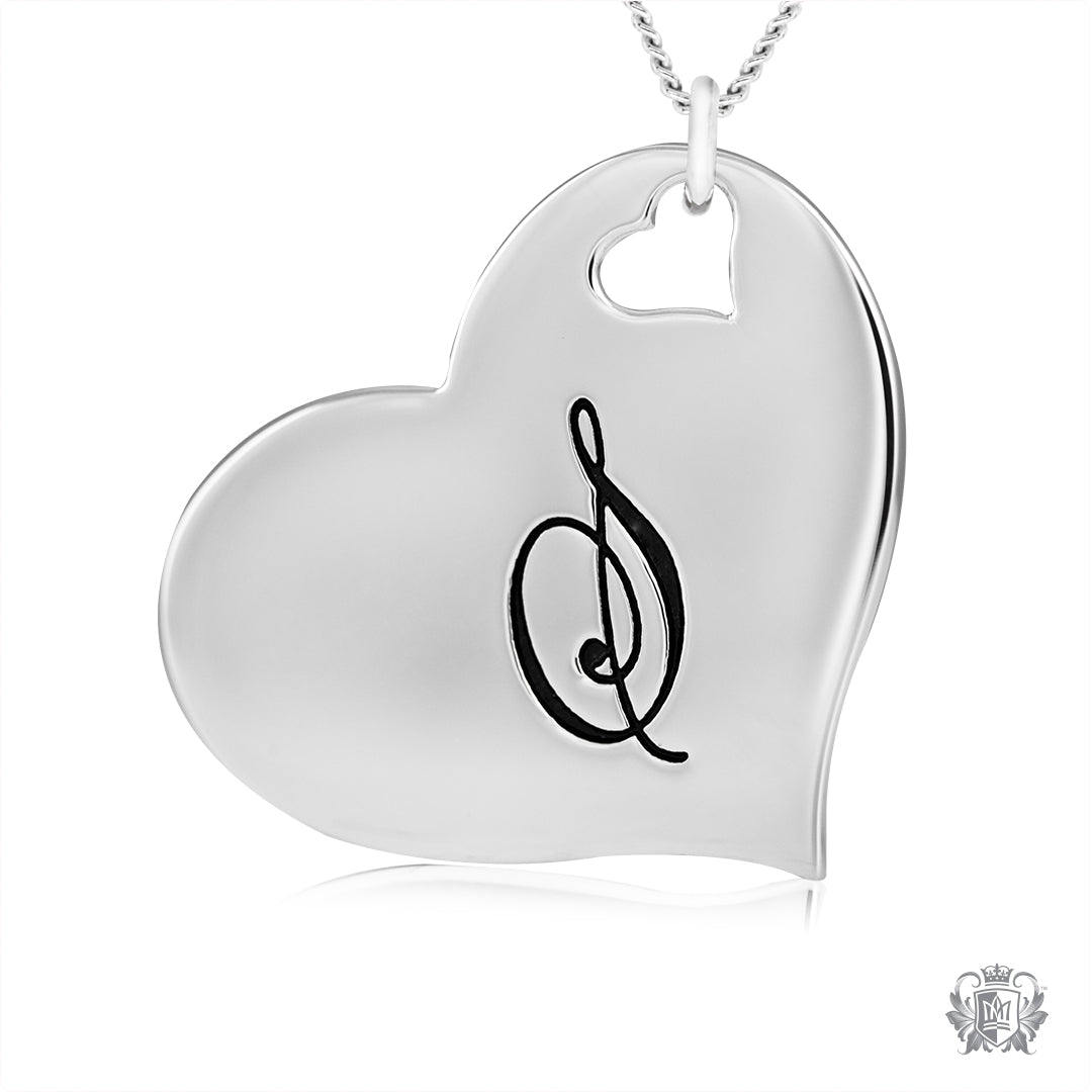 Engraved Letter S Initial Heart Pendant