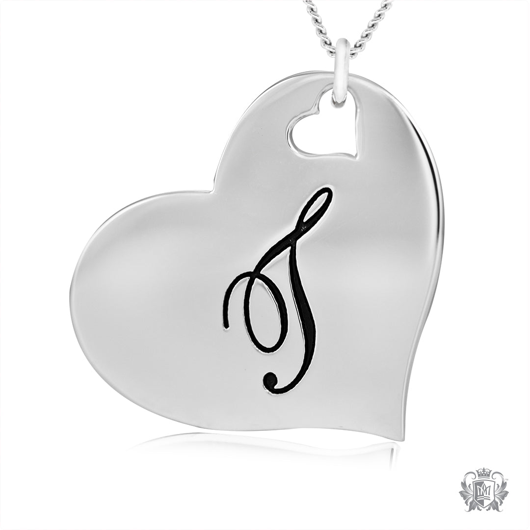 Engraved Letter T Initial Heart Pendant