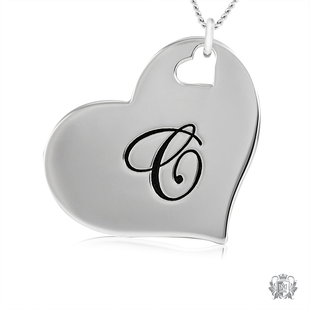 Engraved Letter C Initial Heart Pendant