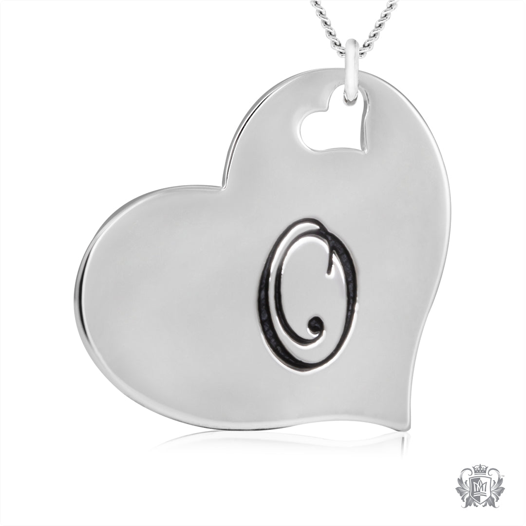 Engraved Letter O Initial Heart Pendant