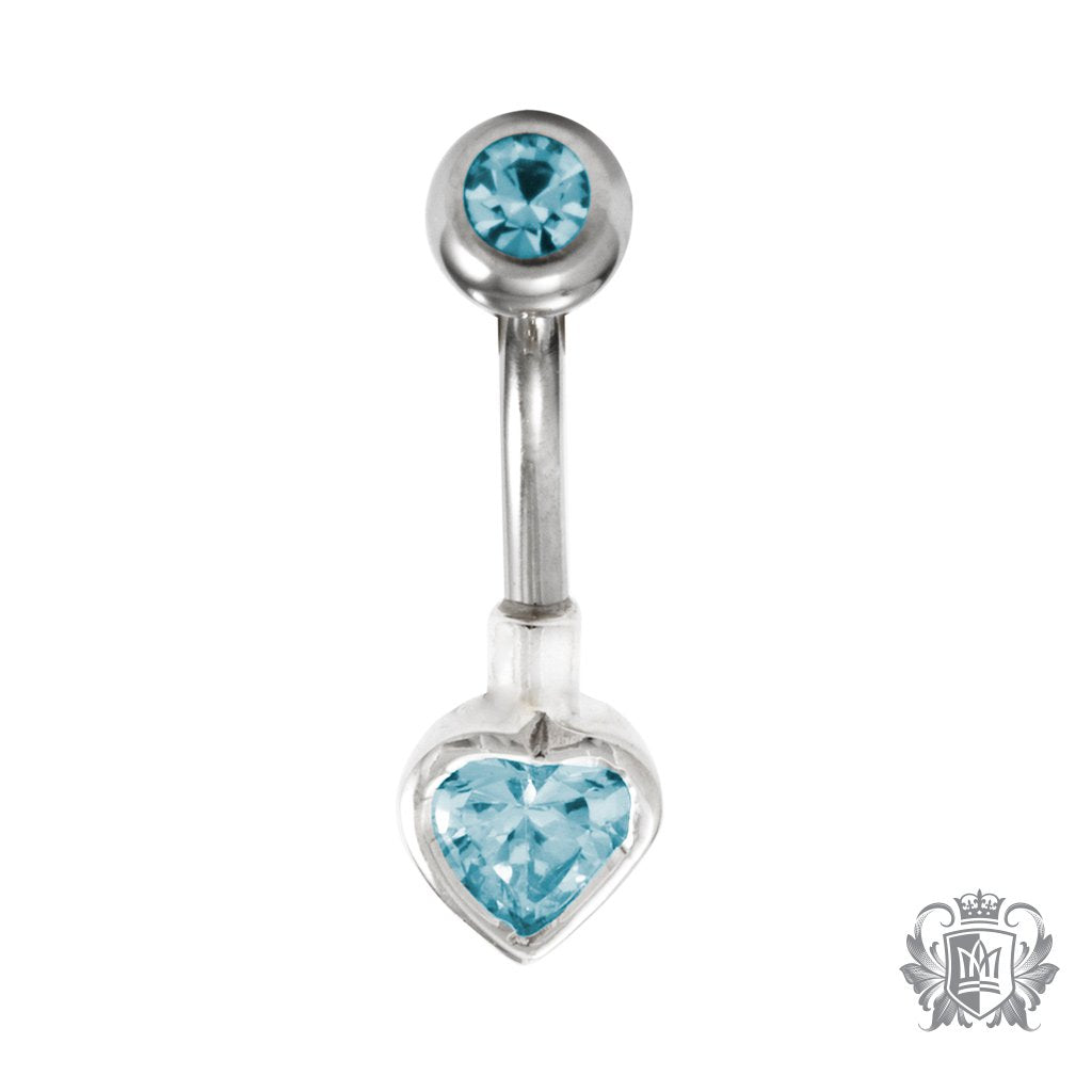 Blue Topaz Cubic Bezel Set Heart Belly Ring