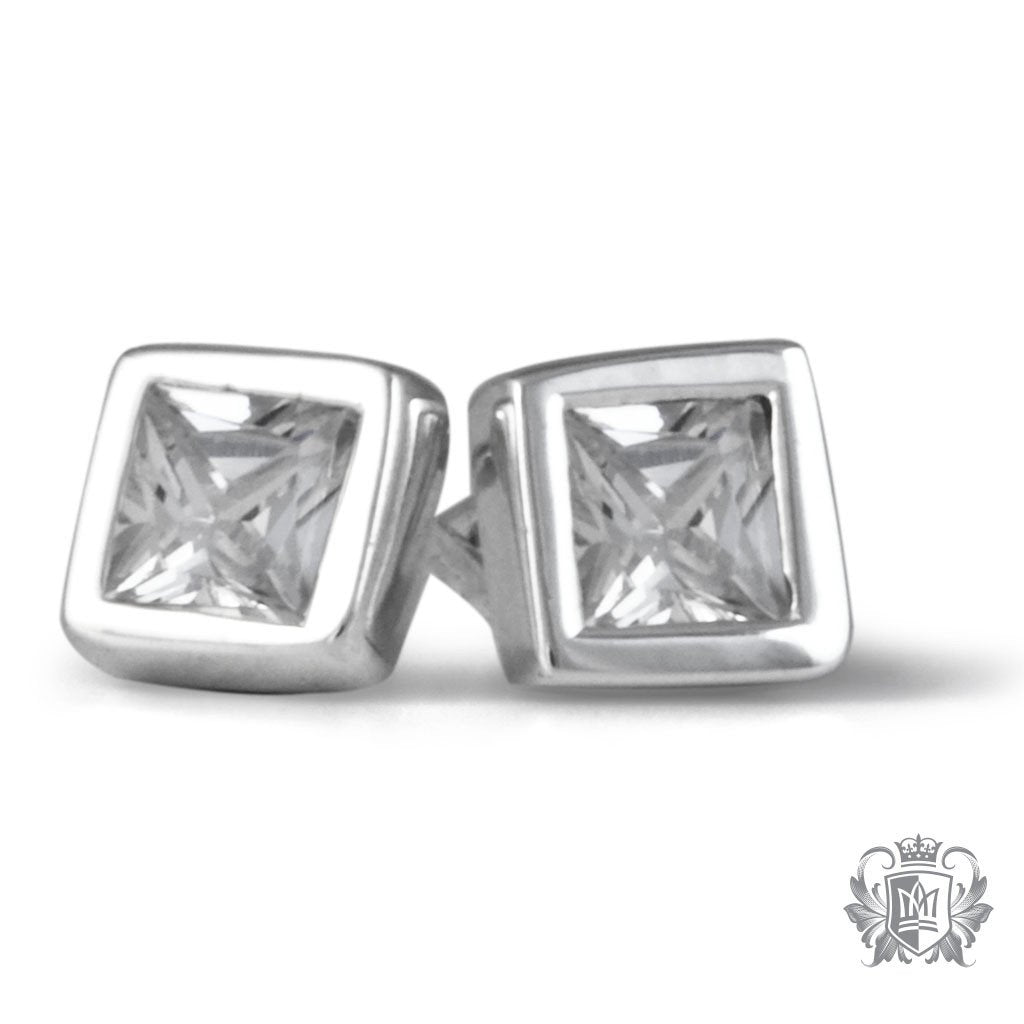 Side Square Cubic Bezel Set Studs Metalsmiths Sterling Silver