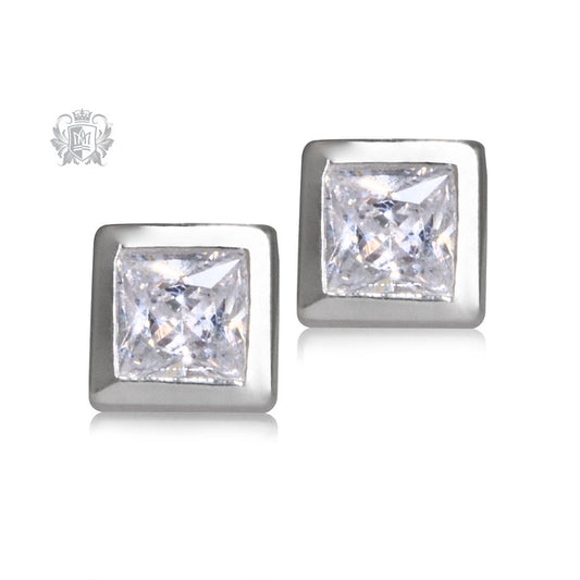 Square Cubic Bezel Set Studs Metalsmiths Sterling Silver