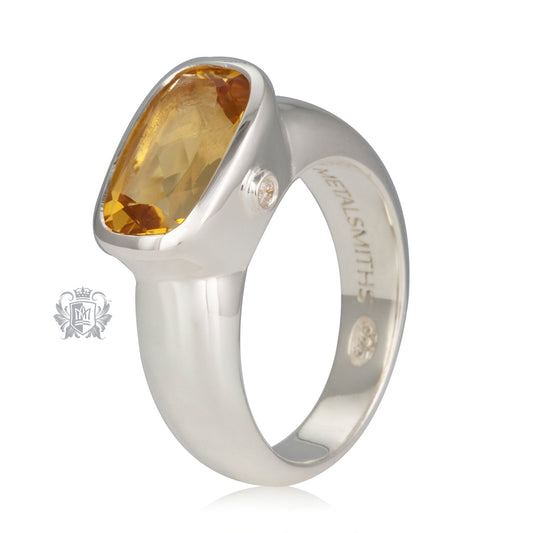 Citrine Cushion Ring with Diamond Accents