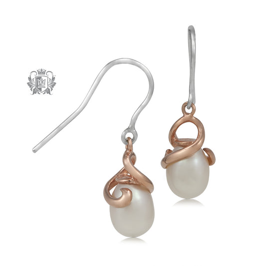 Rose Gold Dipped Entwined Pearl Earrings