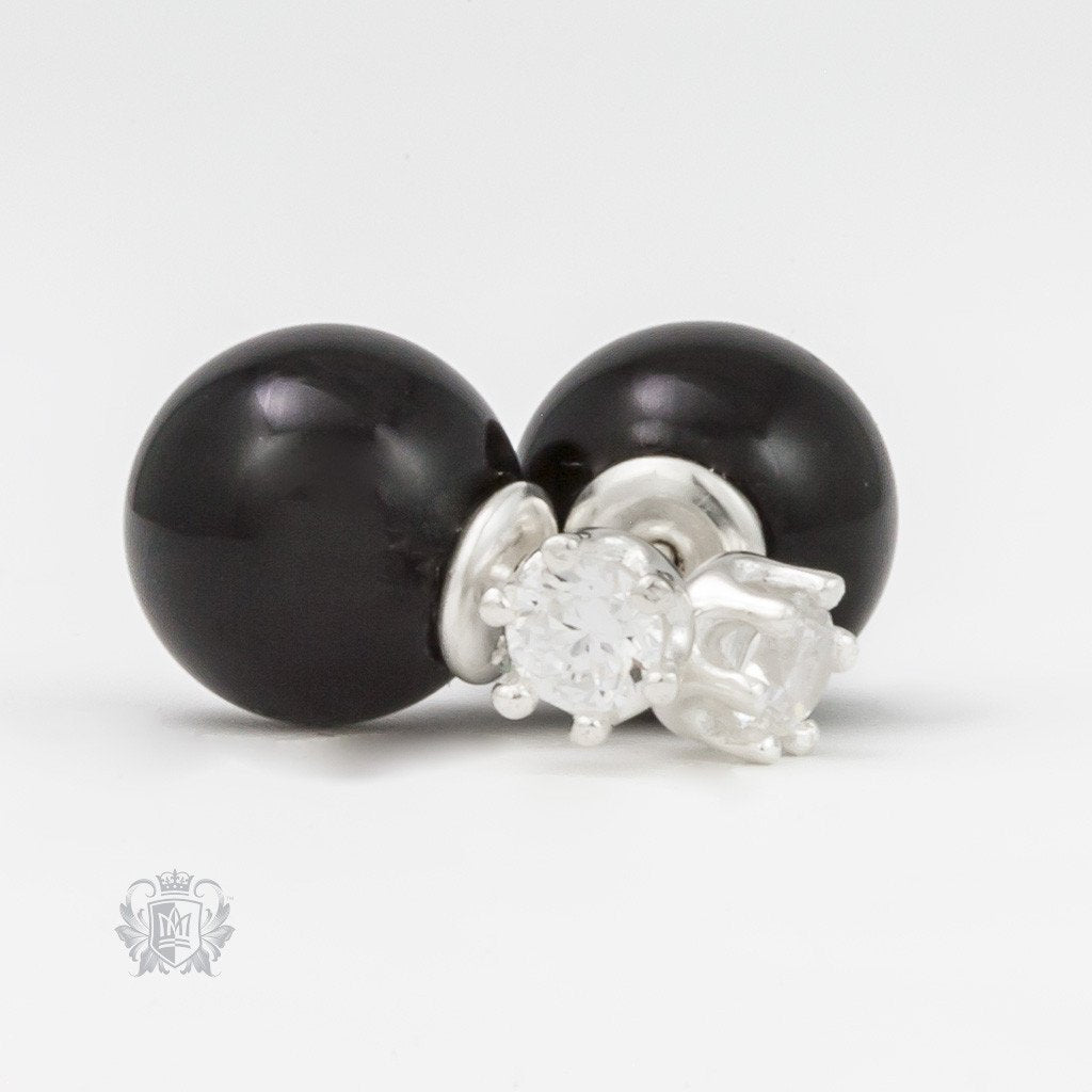 Double Stud Earrings - Black Onyx & Prong Set Cubic - Metalsmiths Sterling‚Ñ¢ Canada