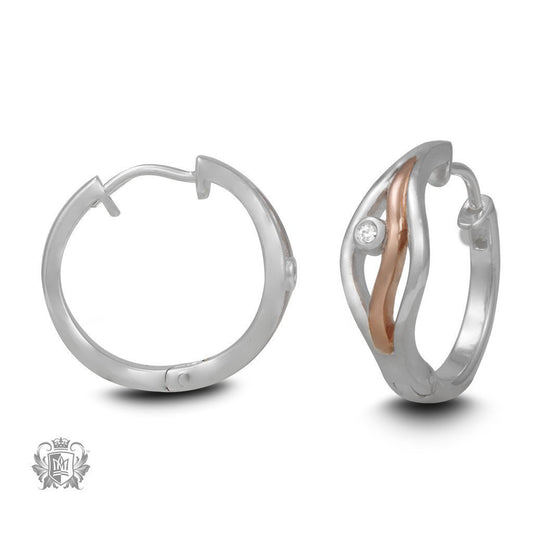 Triple Line Huggies with Rose Gold Dipped Accent - Metalsmiths Sterling䋢 Canada