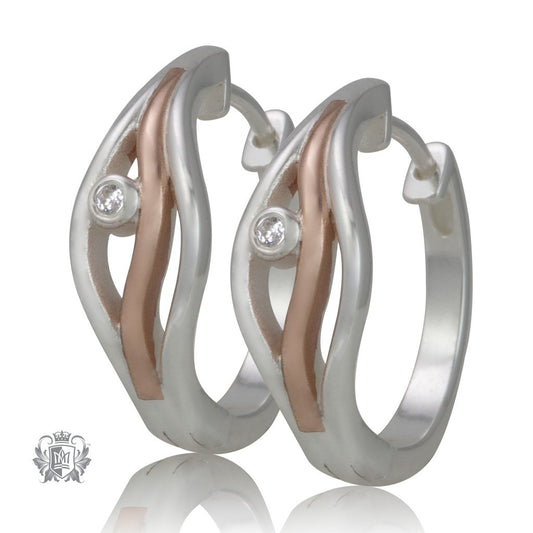 Triple Line Huggies with Rose Gold Dipped Accent - Metalsmiths Sterling䋢 Canada