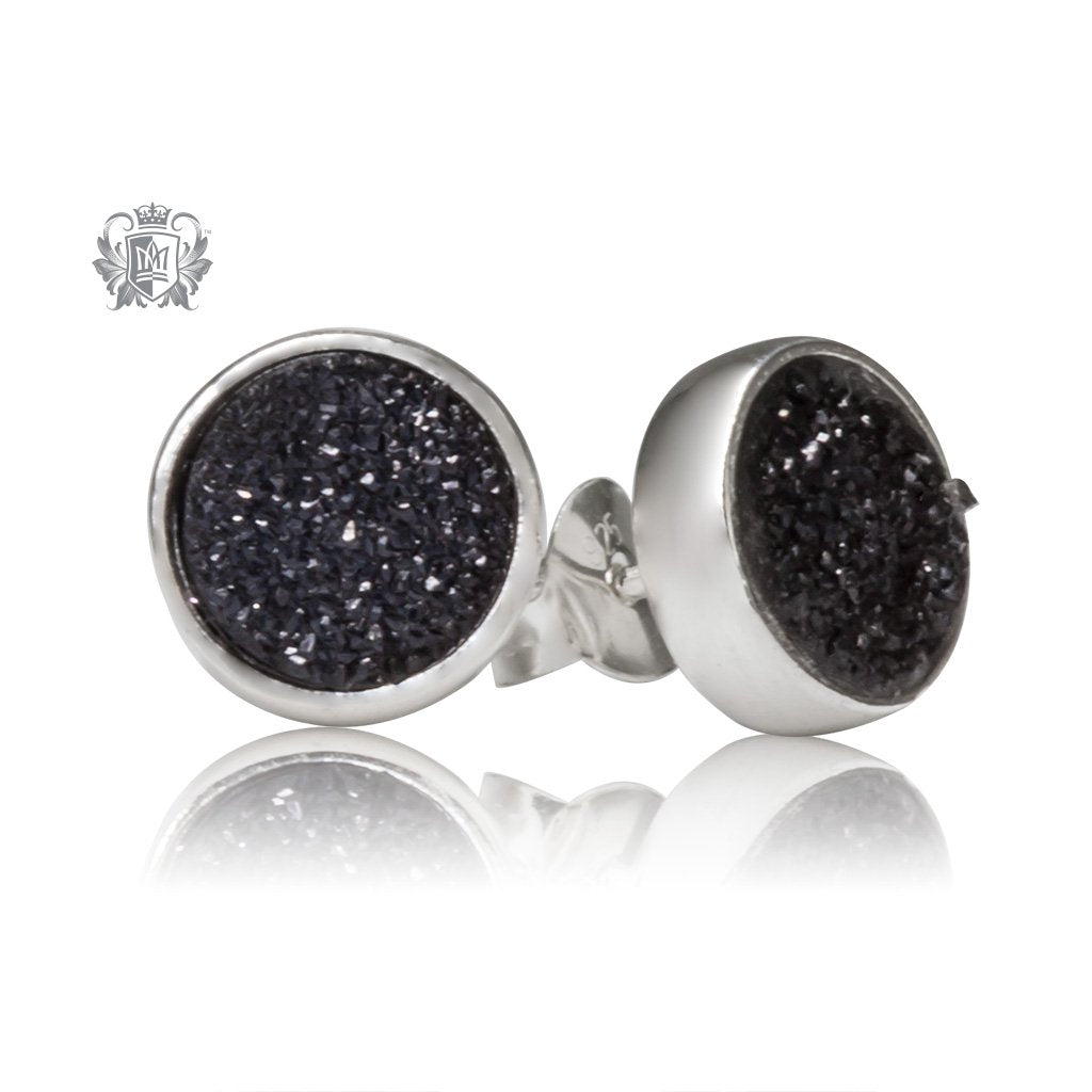 Black Druzy Round Stud Earrings Metalsmiths Sterling Silver
