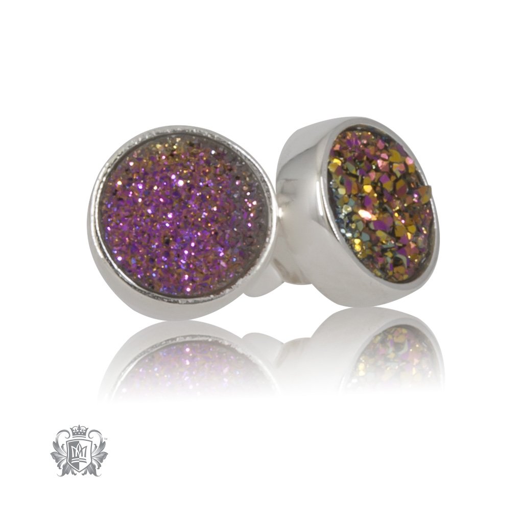 Plum Druzy Round Stud Earrings Metalsmiths Sterling Silver
