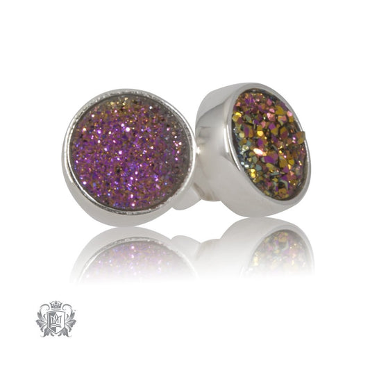 Plum Druzy Round Stud Earrings Metalsmiths Sterling Silver