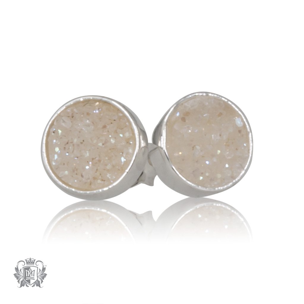 White Druzy Round Stud Earrings Metalsmiths Sterling Silver