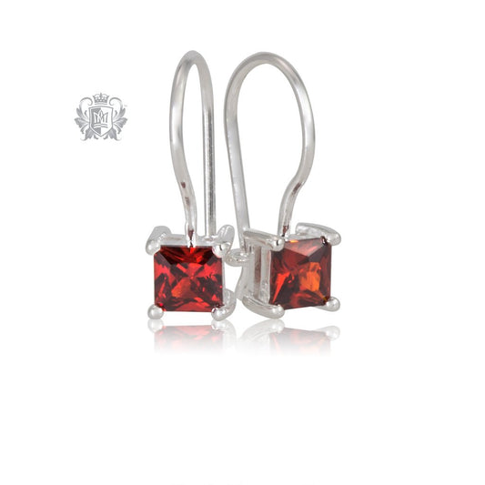 Garnet Cubic Prong Set Hanger Earrings Sterling Silver