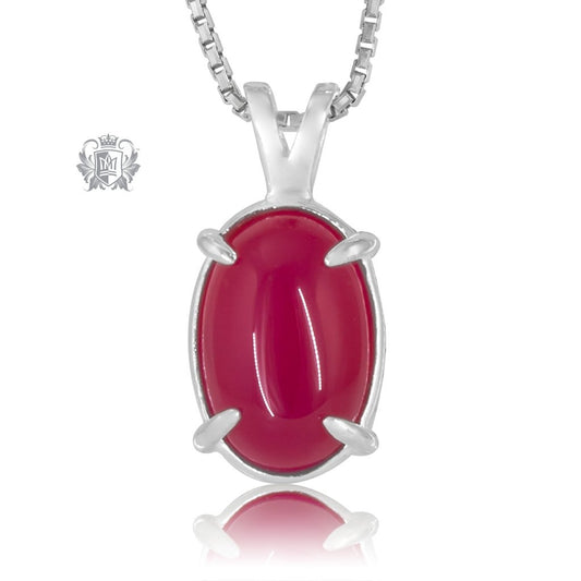 Raspberry Agate Jellybean Prong Set Stud Pendant Sterling Silver