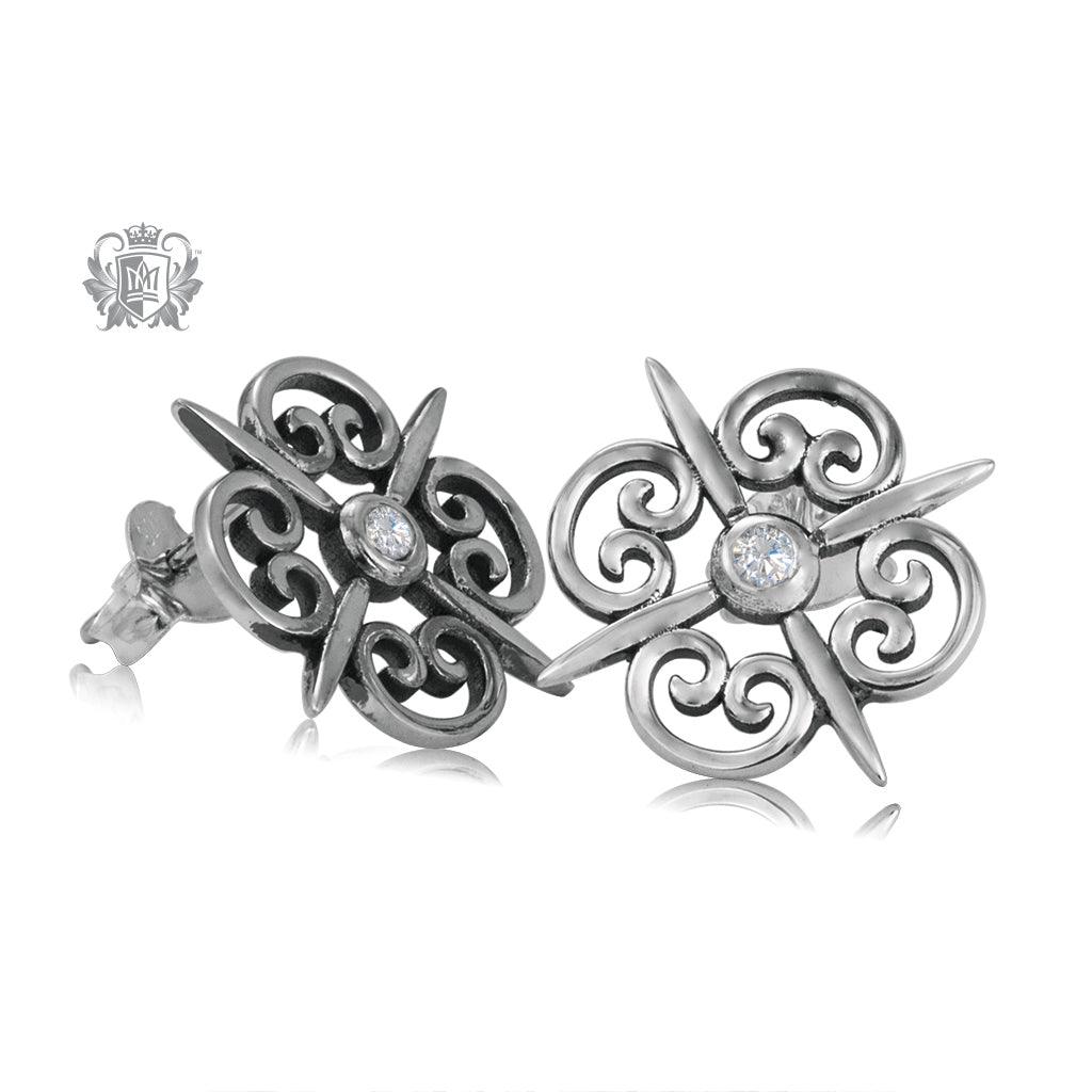 Cubic Scroll Stud Earrings