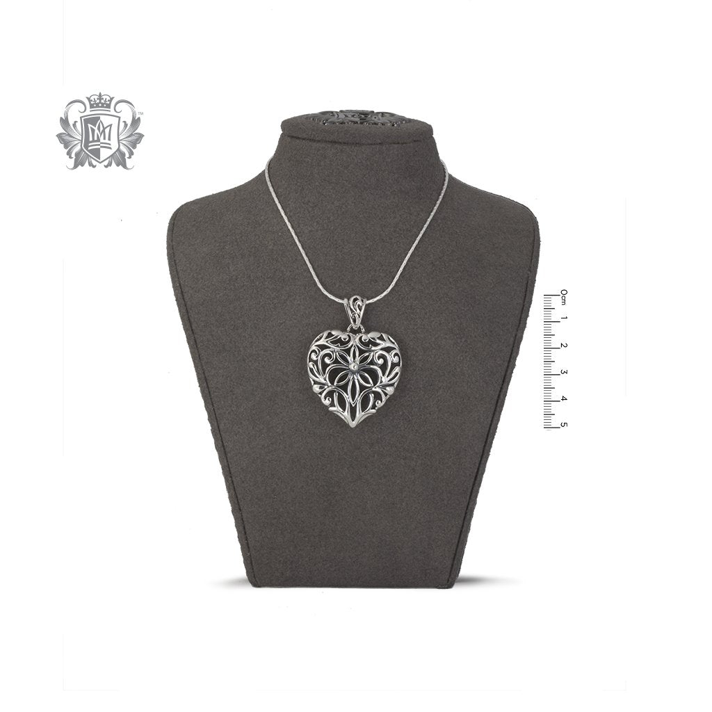 Large Dimensional Heart Pendant Sterling Silver on Bust