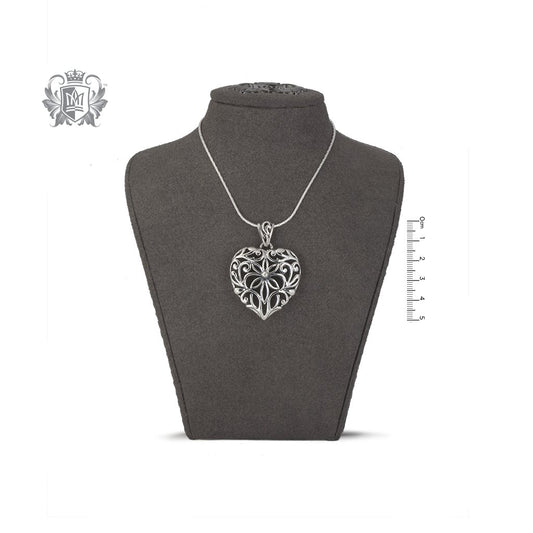 Large Dimensional Heart Pendant Sterling Silver on Bust