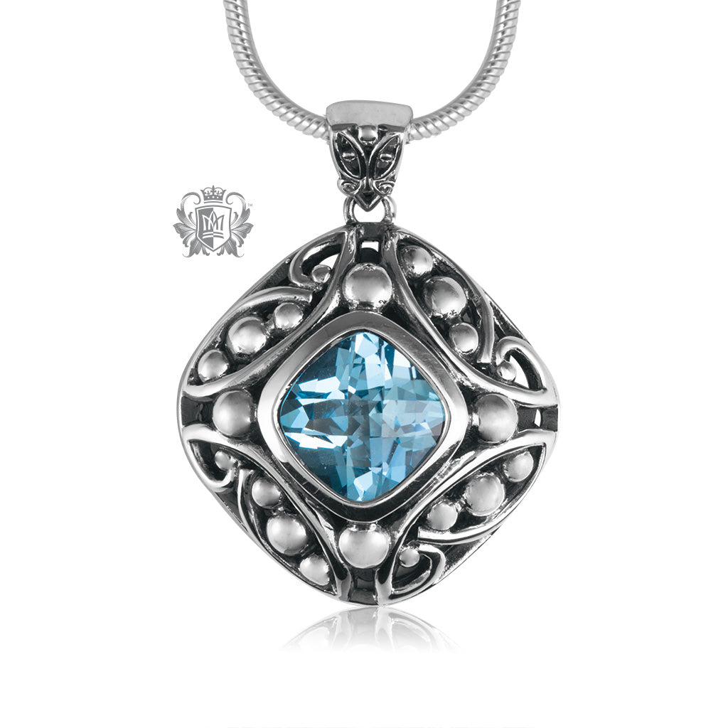 Checker Cut Blue Topaz Offset Pendant