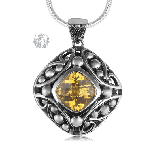 Citrine Checker Cut Offset Pendant