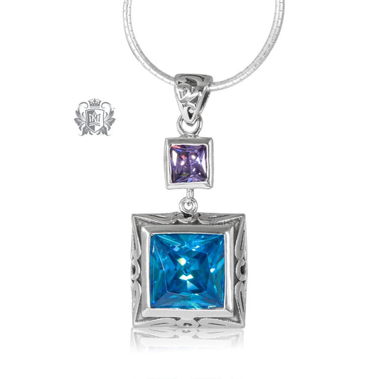 Blue Topaz & Amethyst Oval Panos Konidas Pendant Sterling Silver