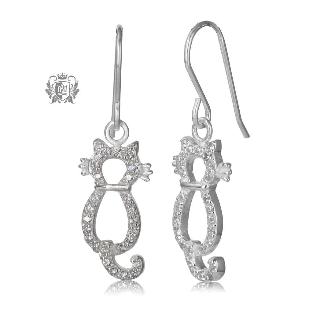 Pretty Kitten Sterling Silver Earrings - side