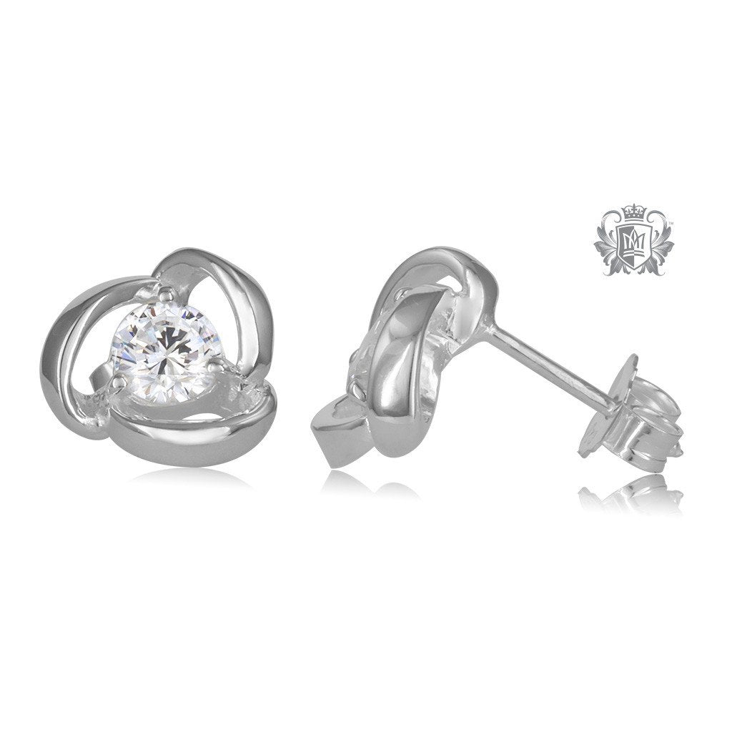 Cubic Triple Curve Sterling Silver Earrings - Side