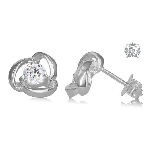 Cubic Triple Curve Sterling Silver Earrings - Side