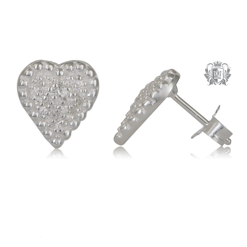 PavŽ Heart Stud Earrings Sterling Silver - Side