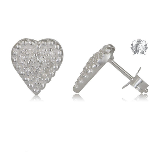 PavŽ Heart Stud Earrings Sterling Silver - Side